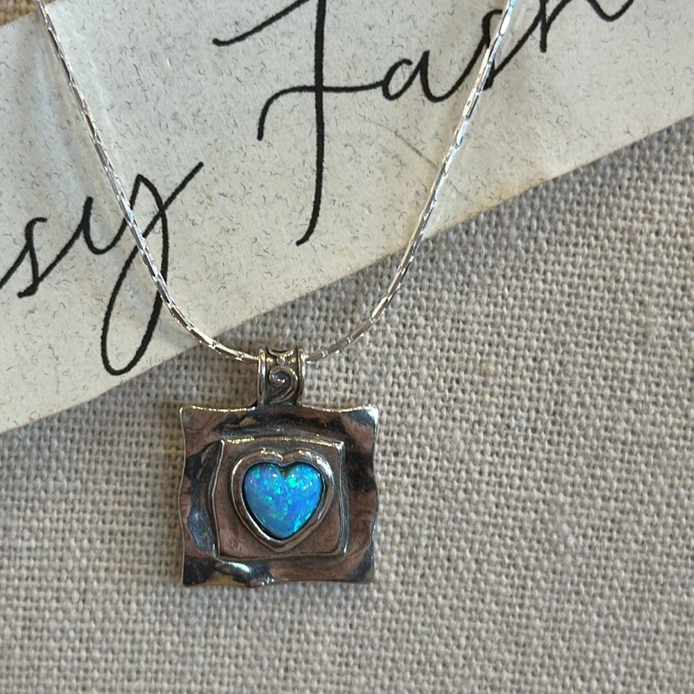 Adorable Sterling Silver Opal Heart Charm - Picture 3 of 4